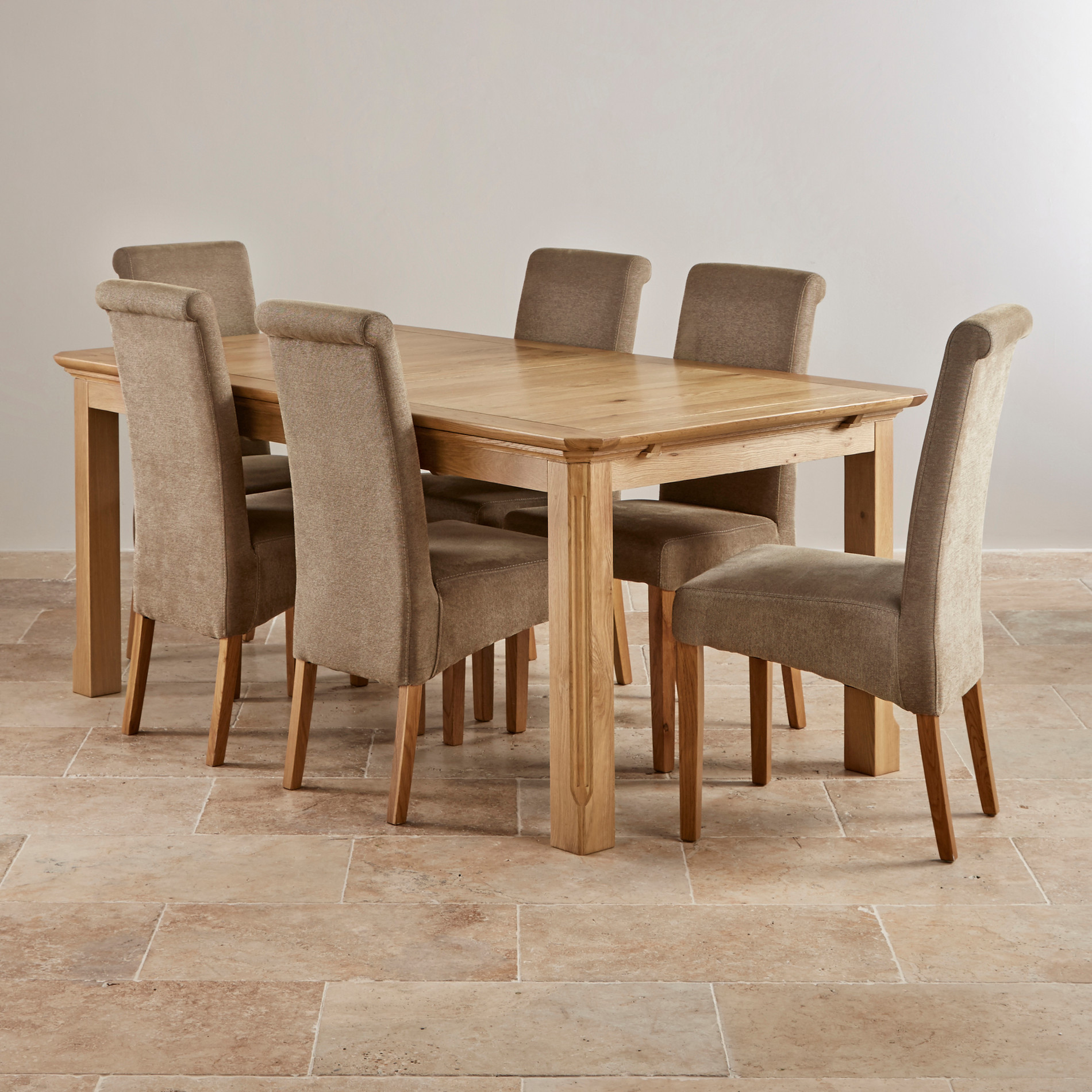 Edinburgh 6ft Extending Oak Dining Table + 6 Plain Sage Chairs