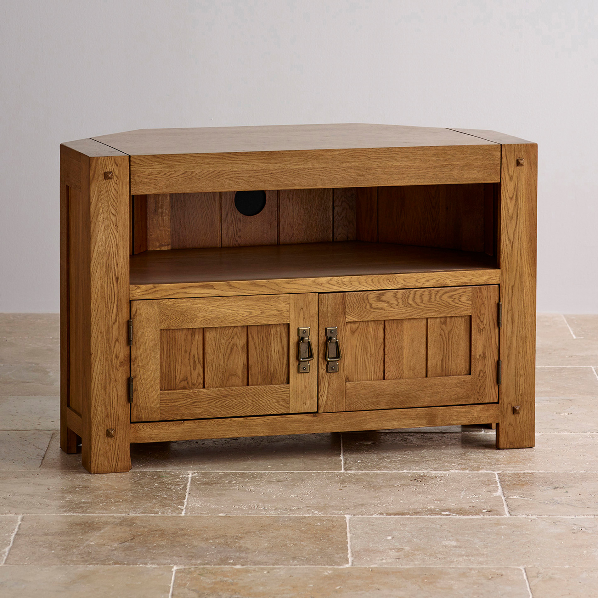 Quercus Corner TV Cabinet in Rustic Solid Oak | Oak Furniture Land