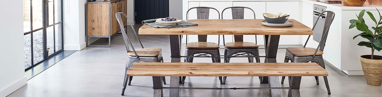 Industrial dining table set Oak furnitureland