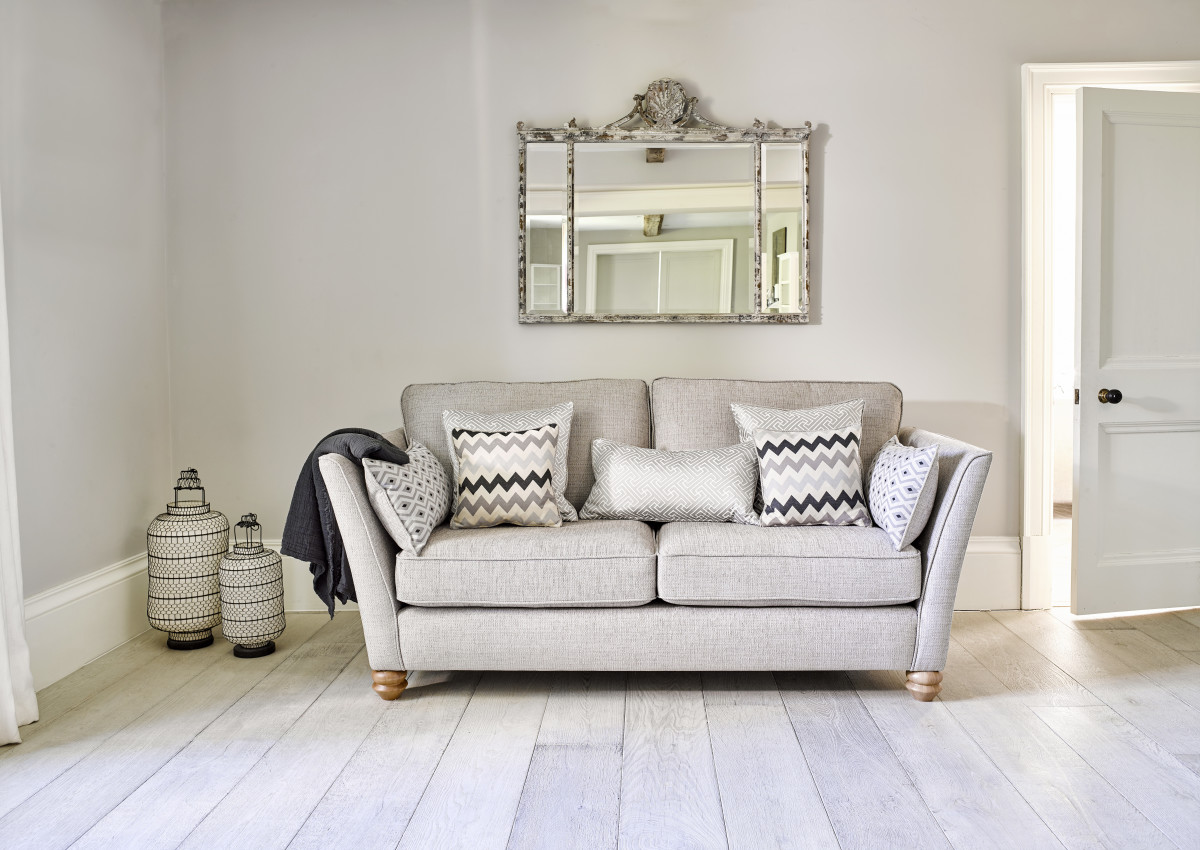 Beige sofa in neutral living room
