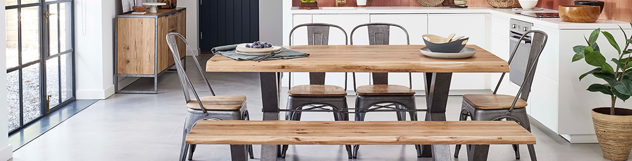industrial dining table chairs and bench