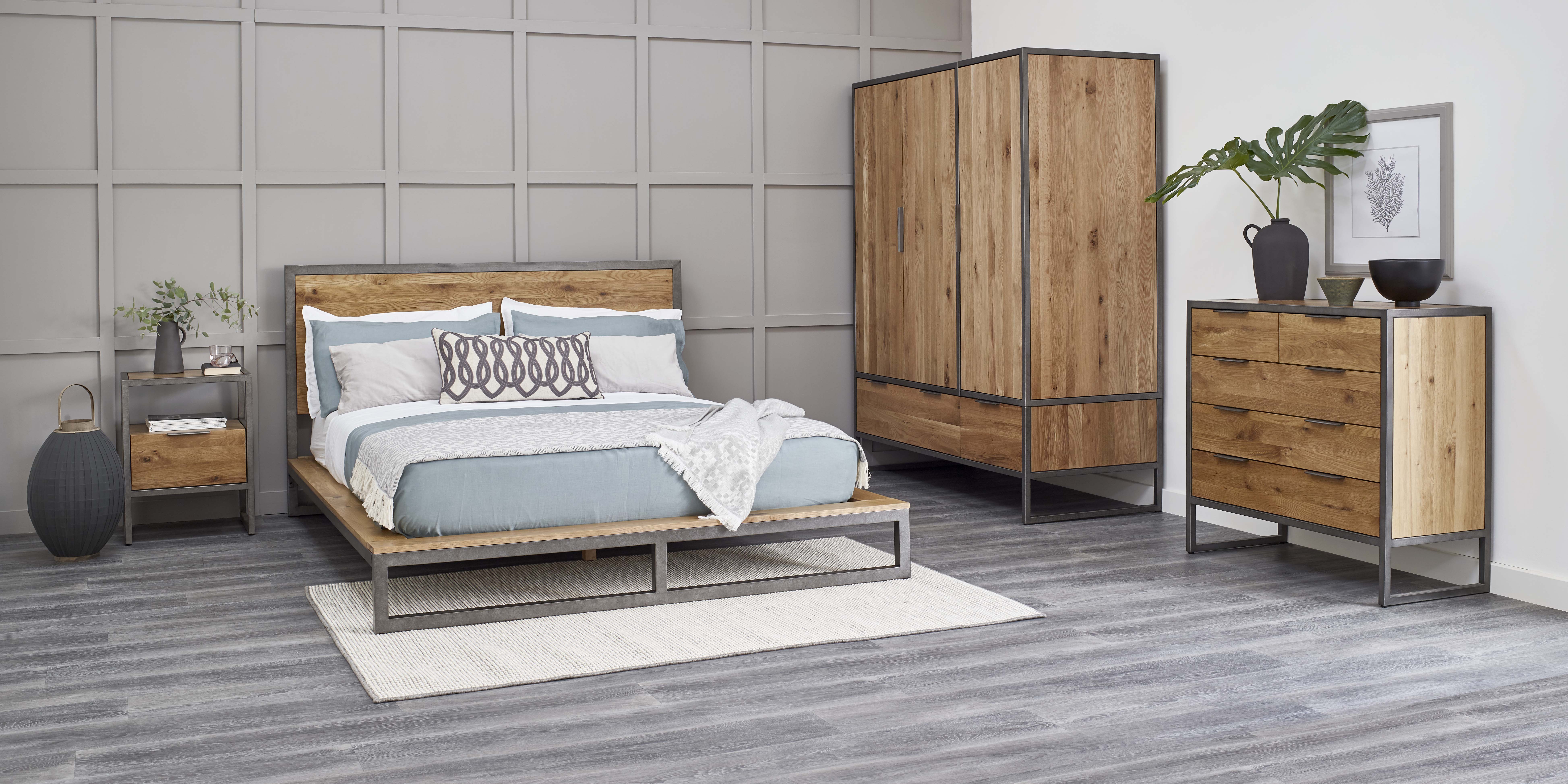 Oak and Metal Bedroom Furniture