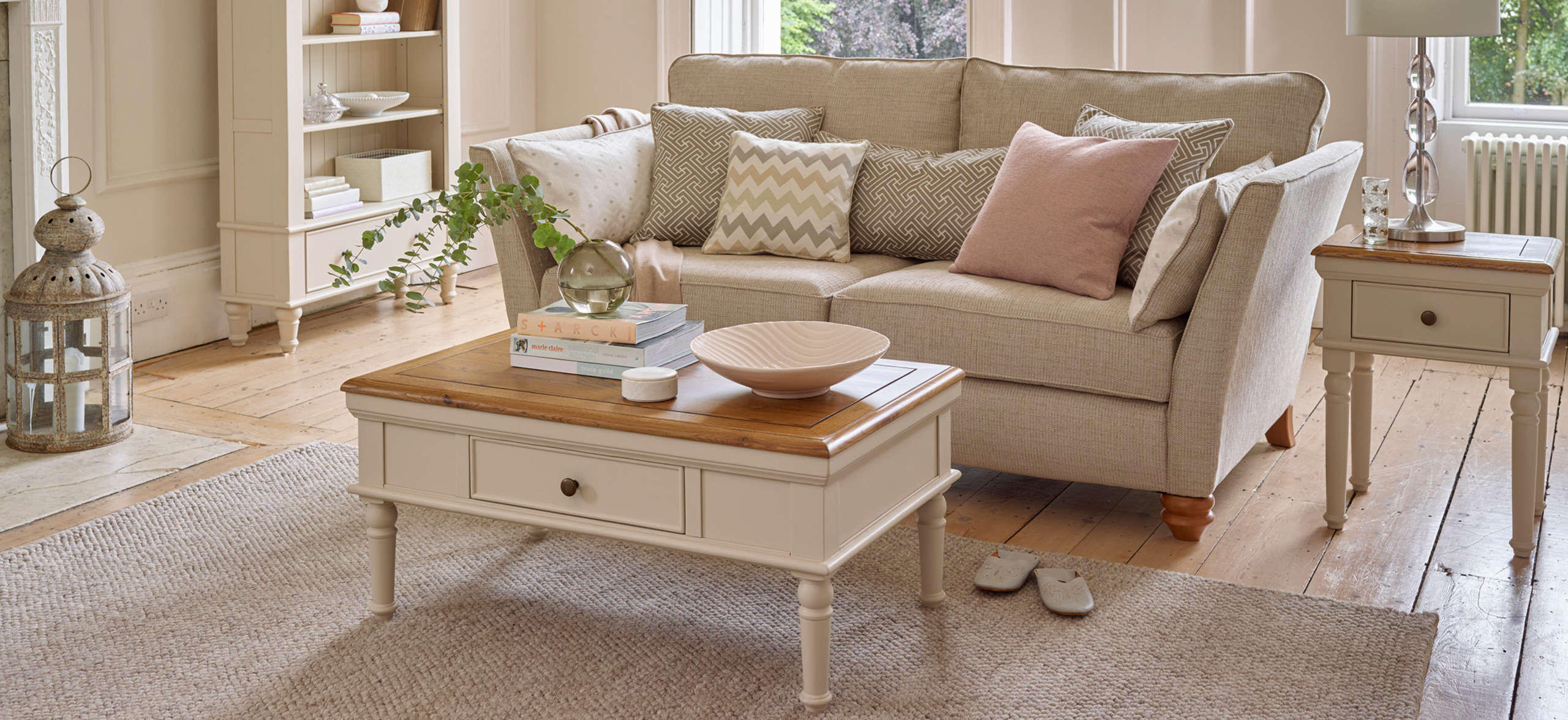Hercules solid oak coffee table in traditional living room
