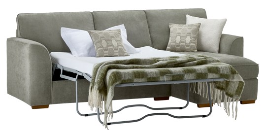Eastley Right Hand Chaise Sofa Bed with Storage in Limoge Green Fabric with Beige Scatters