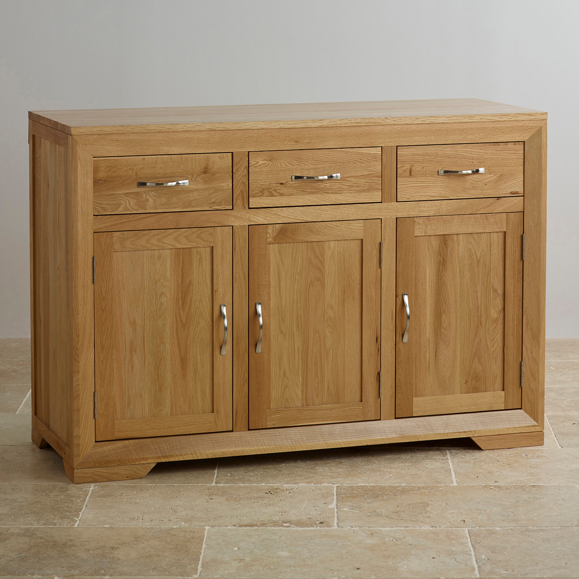 Bevel Natural Solid Oak Large Sideboard | Oak Furniture Land