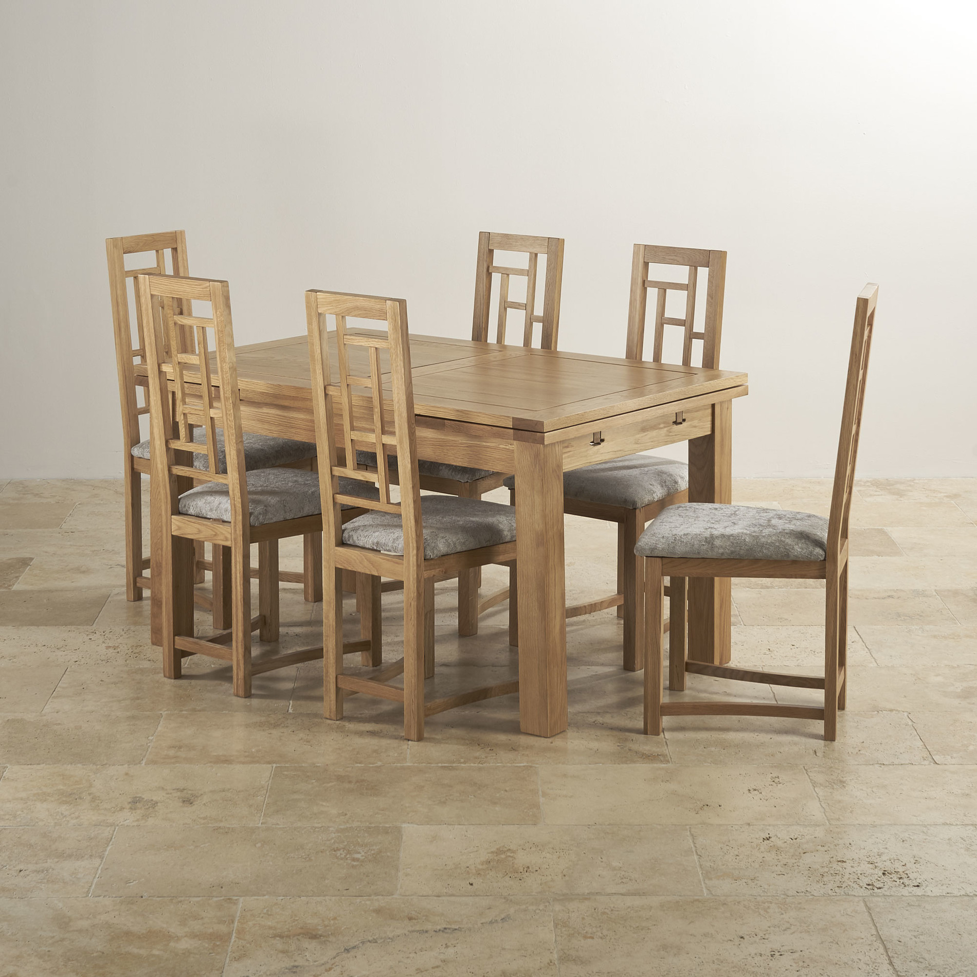 Dorset Dining Table Set | Natural Oak & 6 Truffle Fabric Chairs