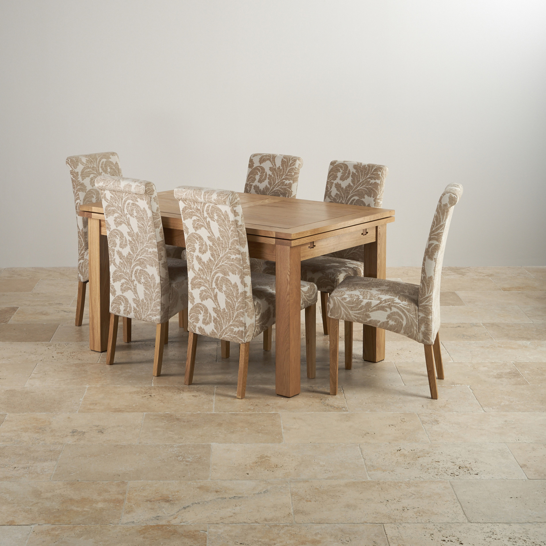 Dorset Dining Set In Natural Oak Table 6 Patterned Chairs