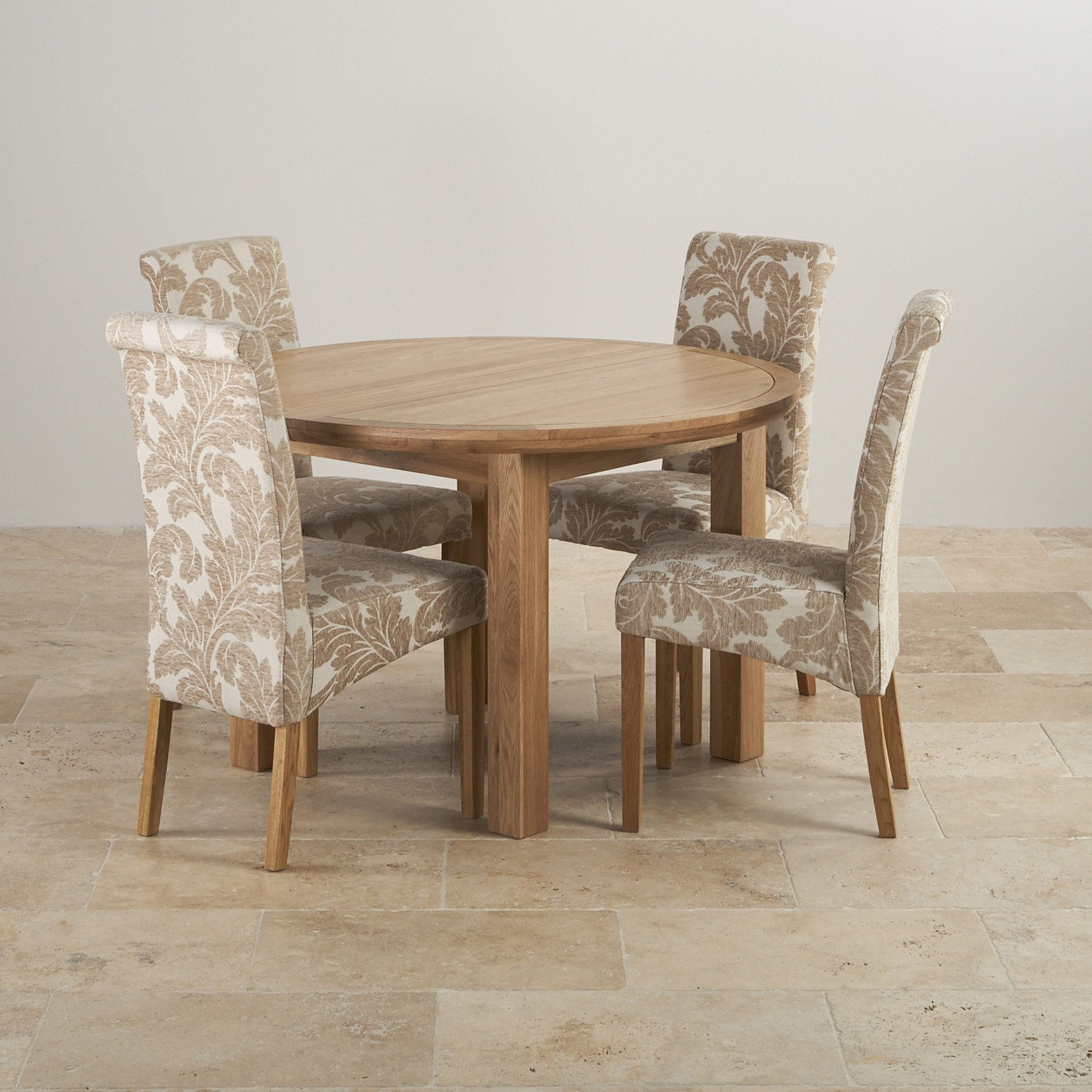 Knightsbridge Oak Dining Set Round Extending Table 4 Chairs