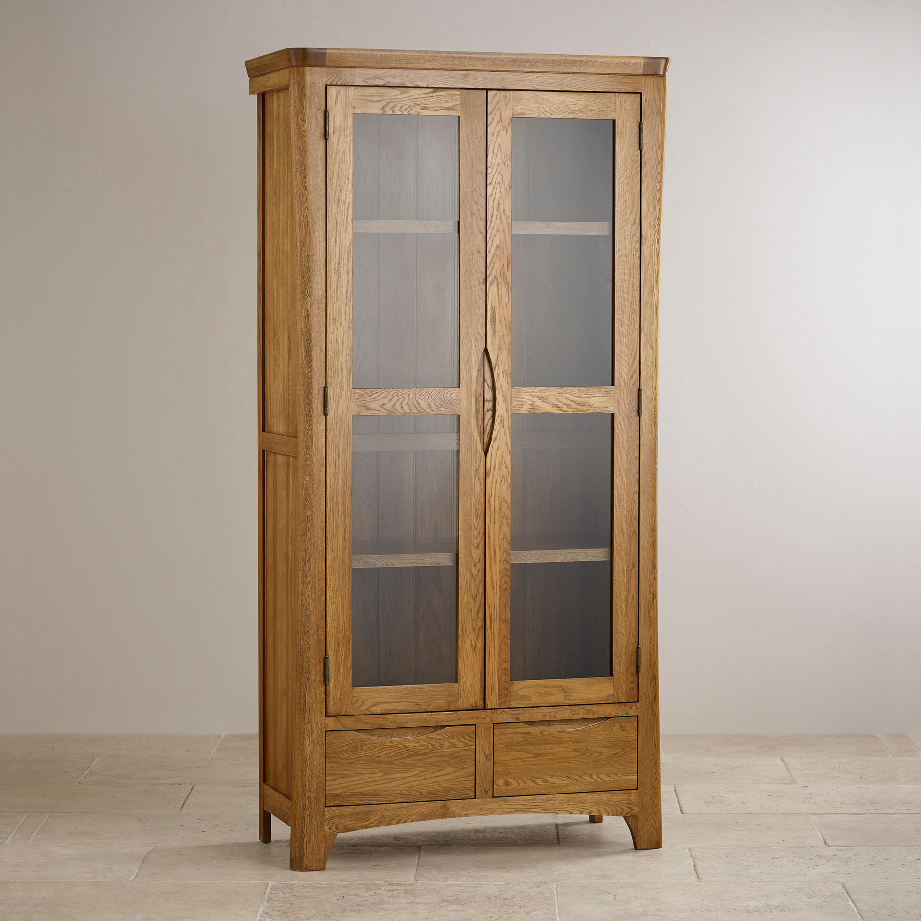 Orrick Glazed Display Cabinet In Rustic Oak Oak Furniture Land