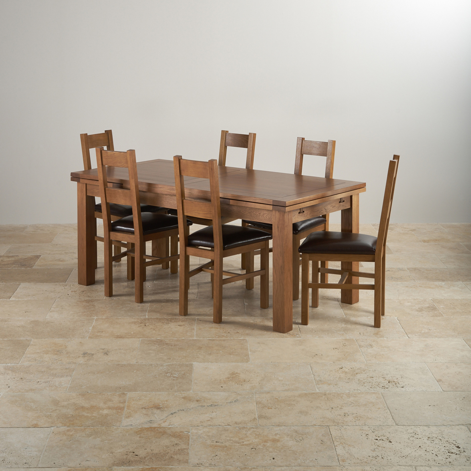 Rustic Oak Dining Set - 6ft Table with 6 Chairs