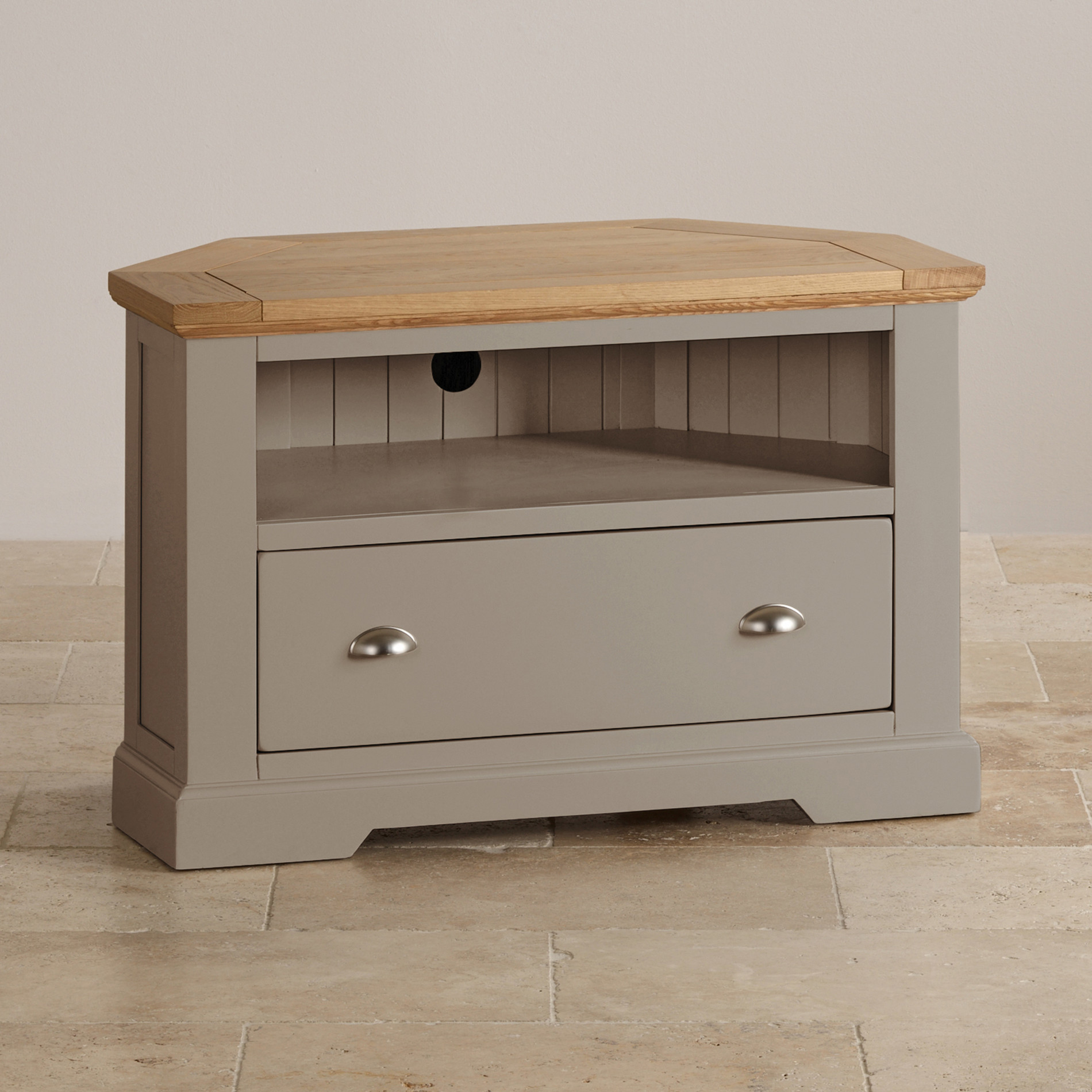 st ives natural oak and light grey painted corner tv cabinet 57c92ca33803c