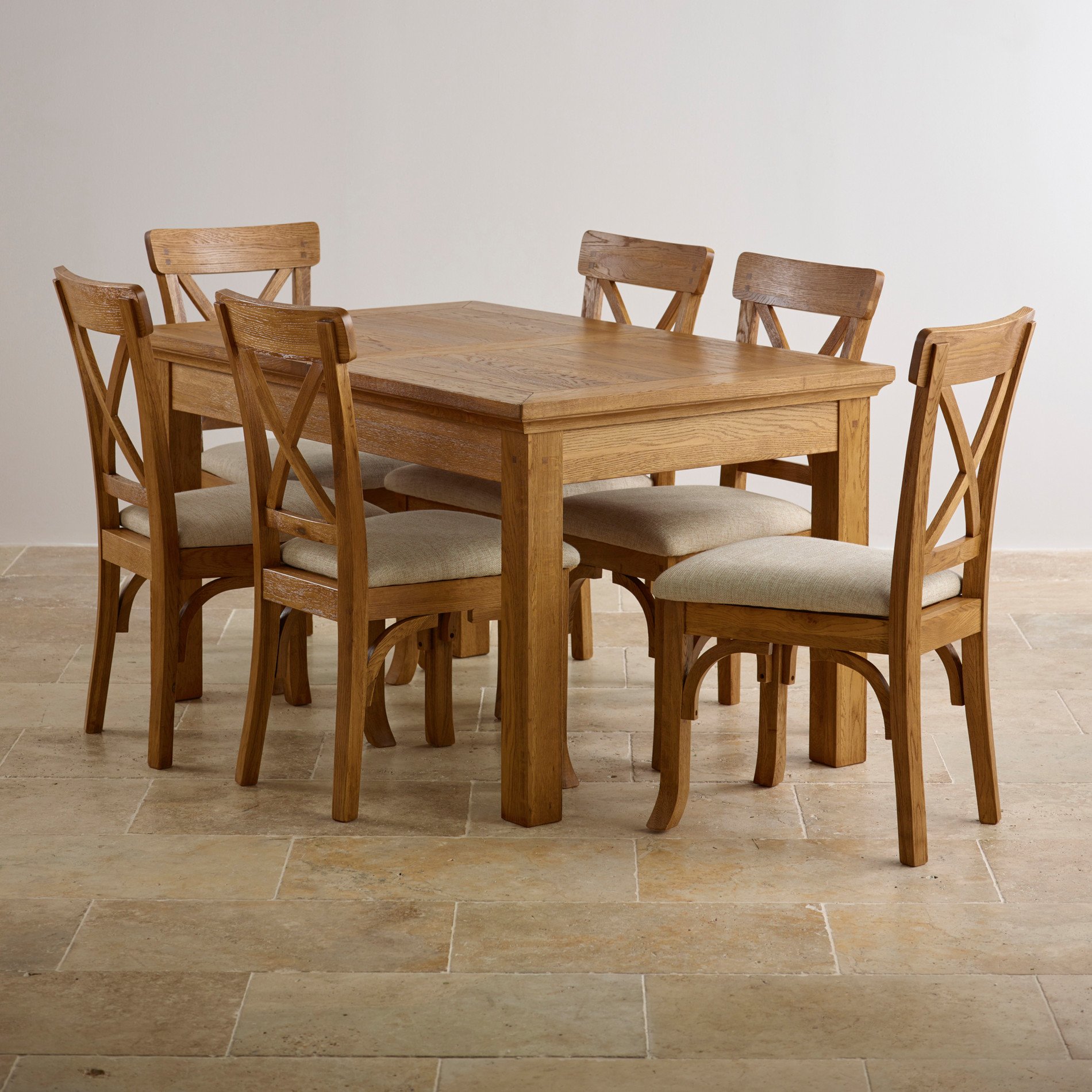 Dining Table Chairs Images Counter Height Dinette Sets Homesfeed   Taunton Rustic Brushed Solid Oak Dining Set  4ft Extending Dining Table With 6 Taunton Plain Beige Fabric Dining Chairs 55ddcb363f181 