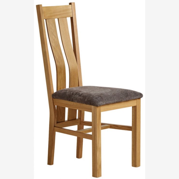 Arched Back Natural Oak and Plain Charcoal Fabric Dining Chair