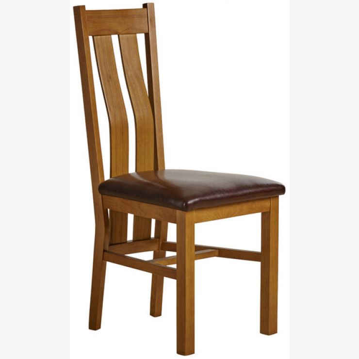 Arched Back Dining Chair in Rustic Solid Oak - Brown Leather