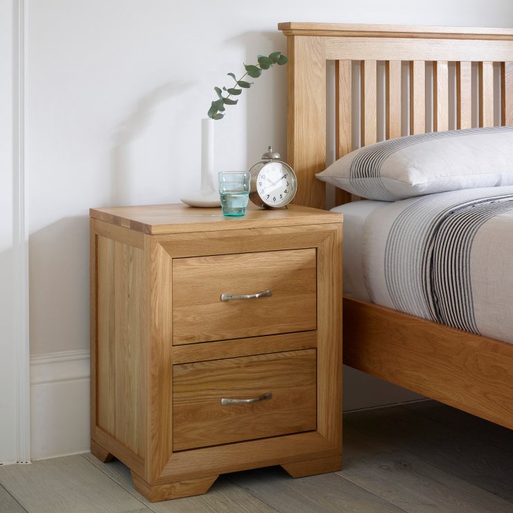 Bevel Natural Solid Oak 2 Drawer Bedside Cabinet