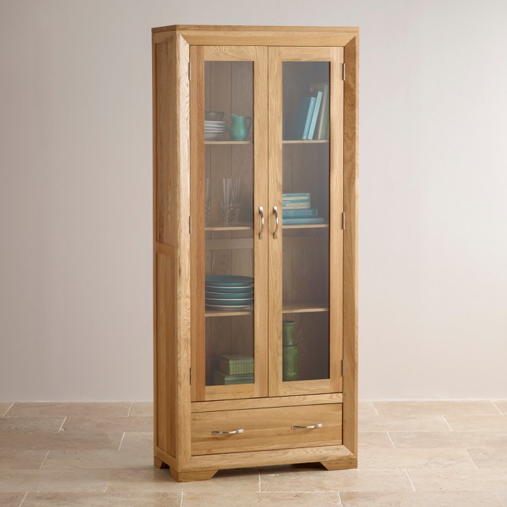 Bevel Glazed Display Cabinet in Solid Oak | Oak Furniture Land