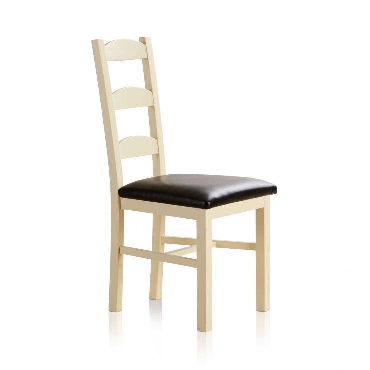 Country Cottage Cream Dining Chair - Black Leather Seat