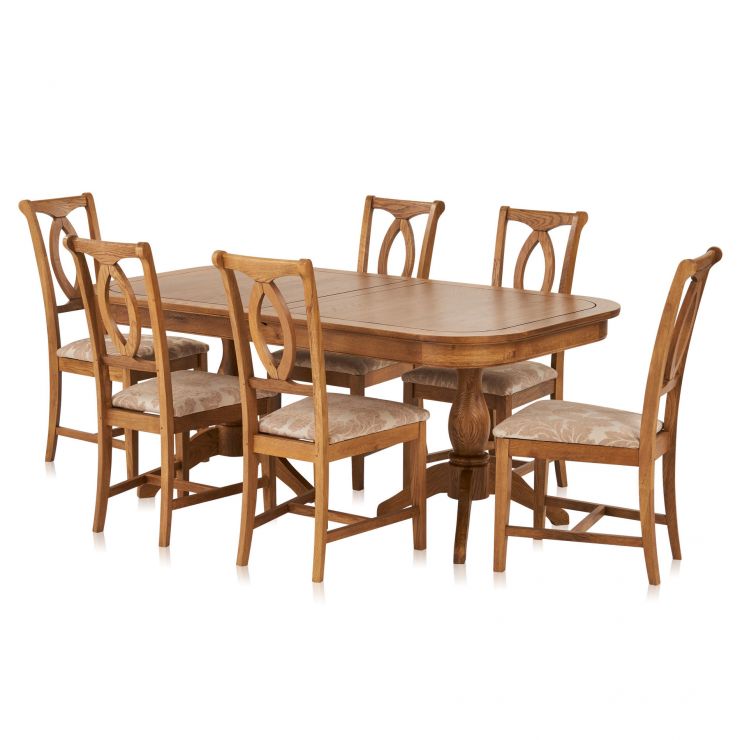 Crawford Rustic Solid Oak 6ft Extending Dining Table With 6 Chairs