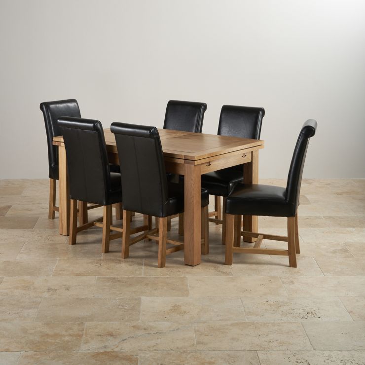 Dorset Extending Oak Dining Table + 6 Cream Leather Chairs