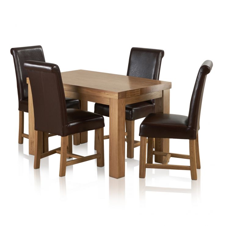 Fresco 4ft Solid Oak Dining Table + 4 Brown Leather Chairs