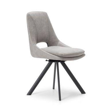 Nico Swivel Dining Chair in Light Grey with Black Metal Legs