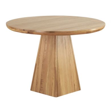 Natural Solid Oak Round Table with Pyramid Base