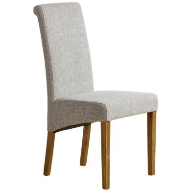 Scroll Back Chair with Solid Oak Legs - Plain Grey Fabric