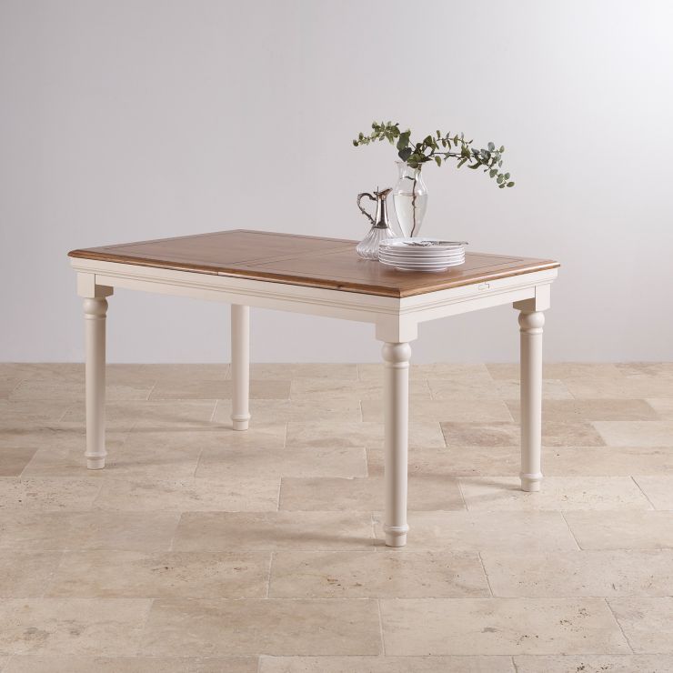 Shay Dining Table Set in Painted Oak + 6 Brown Check Chairs