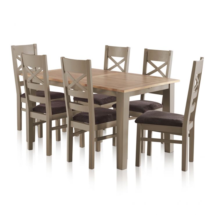 St Ives Natural Oak And Grey Painted 5ft Extending Dining Table 6 Fabric Chairs