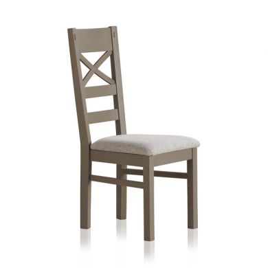 St Ives Natural Oak and Light Grey Painted and Plain Grey Fabric Dining Chair