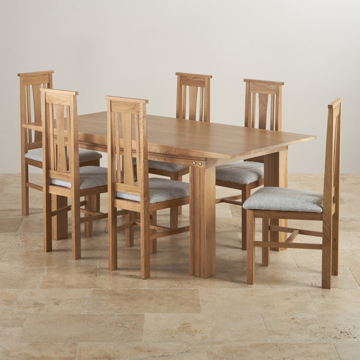Tokyo Dining Set in Oak 6ft Dining Table + 6 Grey Fabric Chairs