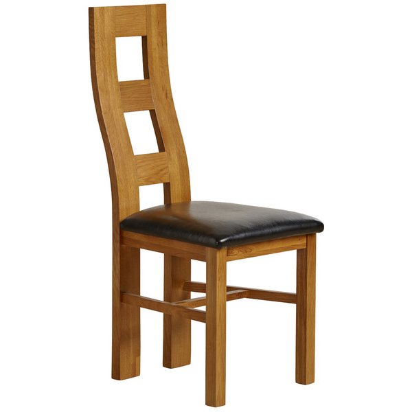 Scroll Back Plain Beige Fabric Dining Chair with Solid Oak Legs