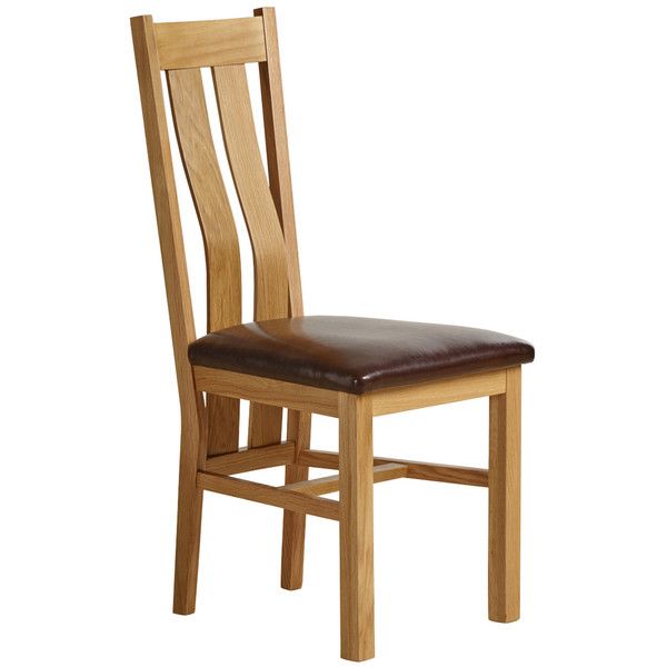 Brown Leather Dining Chair with Braced Oak Legs Dining Room