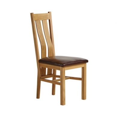 Arched Back Natural Solid Oak and Brown Leather Dining Chair