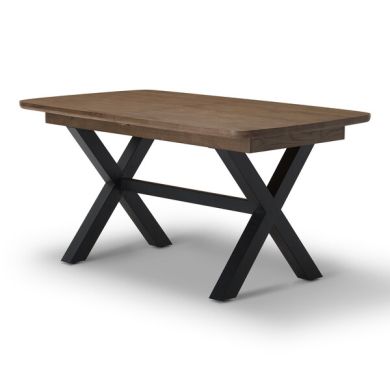 Camford Walnut Stained Solid Oak Boat Extending Dining Table with Cross Bar Legs