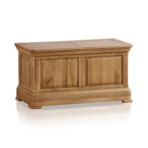 Natural oak and light grey painted blanket box.