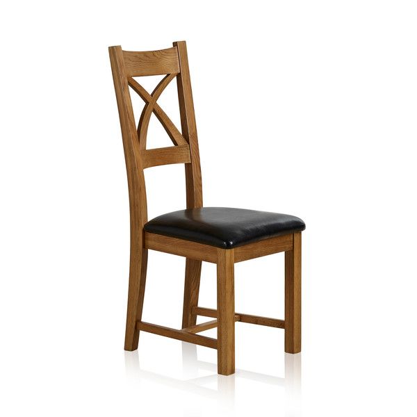 Brown Leather Dining Chair with Braced Oak Legs Dining Room