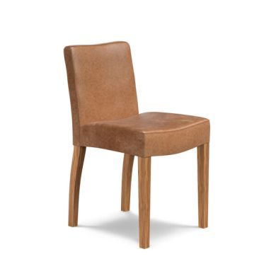 Dawson Upholstered Chair with Oak Legs in Vintage Tan Leather Look Fabric