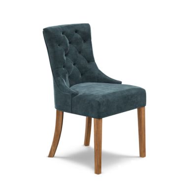 Isobel Button Back Chair in Heritage Airforce Velvet with Natural Oak Legs