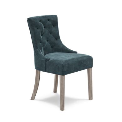 Isobel Button Back Chair in Heritage Airforce Velvet with Weathered Oak Legs