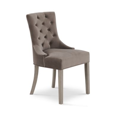 Isobel Button Back Chair in Taupe Velvet with Weathered Oak Legs