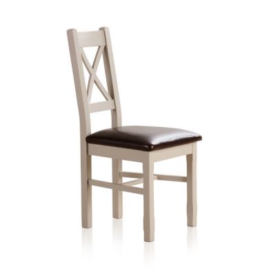 Kemble Rustic Solid Oak and Painted and Brown Leather Dining Chair