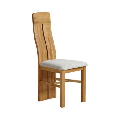 Lily Natural Solid Oak and Grey Plain Fabric Dining Chair