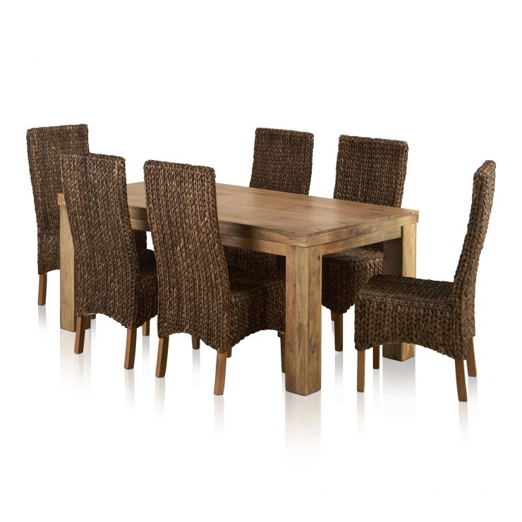 Mantis Light Natural Solid Mango Dining Set 6ft Table With 6 High Back Grass Chairs