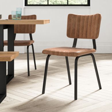 Mason Chair Vintage Tan Leather-Look fabric with Black Legs