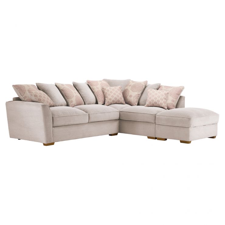 Nebraska Pillow Back Left Corner Sofa in Aero Fawn with Rose Fabric
