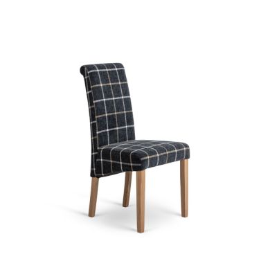 Scroll Back Chair in Checked Slate with Oak Legs
