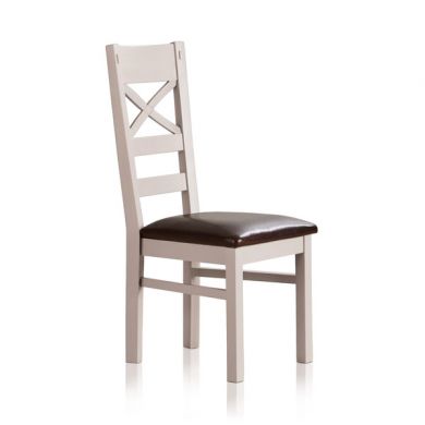 Shay Rustic Solid Oak and Painted and Brown Leather Dining Chair