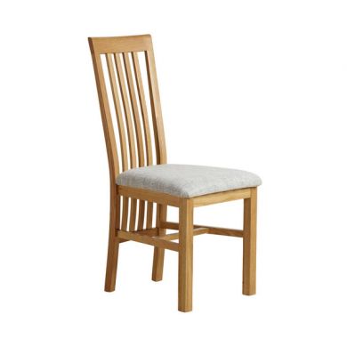 Slat Back Natural Solid Oak and Plain Grey Fabric Dining Chair