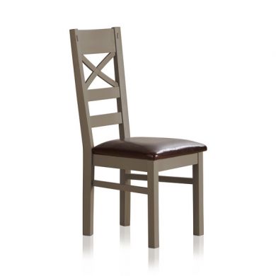 St Ives Natural Oak and Light Grey Painted and Brown Leather Dining Chair